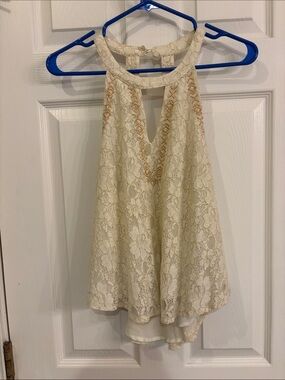 Floral Lace Halter Top - Cream with gold outline